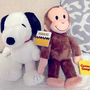NWT stuffed animals snoopy, curious George and a goose